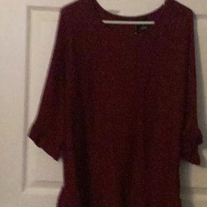 3/4 sleeve sweater by New Diections in size L and color is Burgundy.